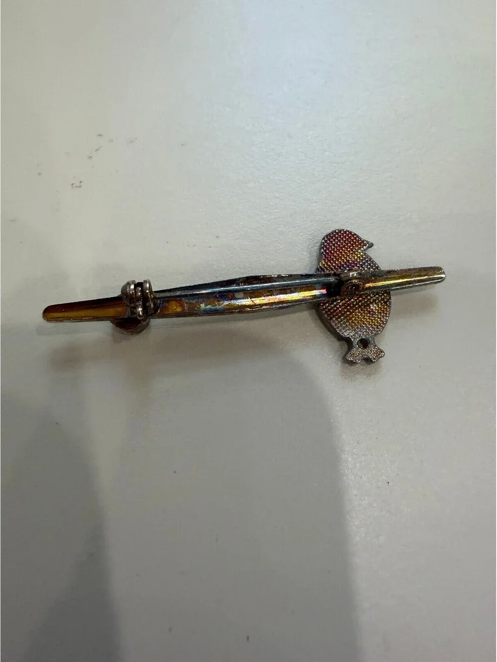 Vintage Bird Design Pin with Red Enamel and Rhinestones